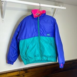 Vintage 1990 CB Sports Neon Reversible Ski‎ Winter Puffer Jacket- L